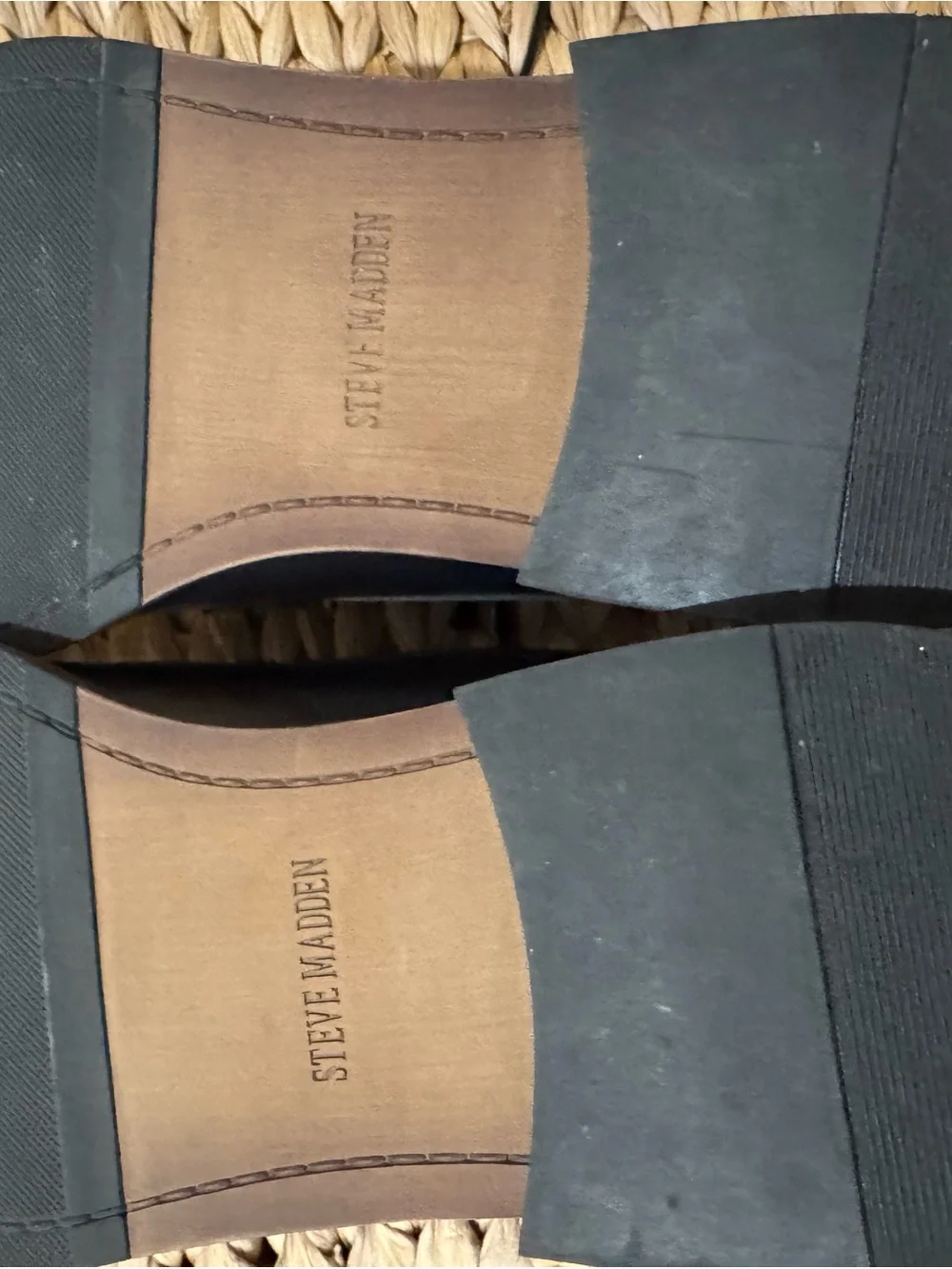 Steve Madden Black Leather Chukka Boots with Brown Stacked Sole
